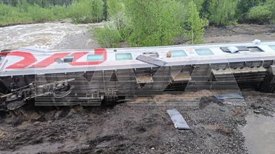 Девять вагонов пассажирского поезда сошли с рельсов в России