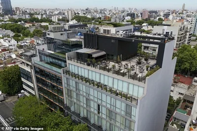 Aerial view of the hotel where British singer Liam Payne died in Buenos Aires