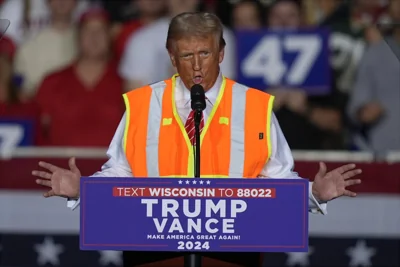 trump safety vest wisconsin rally