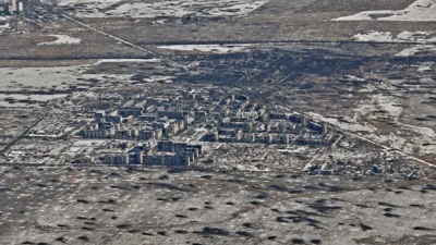 An aerial view of Vuhledar, the site of heavy battles with the Russian troops in the Donetsk region, Ukraine