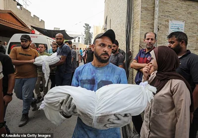 Bodies of Palestinians who lost their lives as a result of the Israeli attack are brought to Al-Ahli Baptist Hospital for funeral and burial, on October 15, 2024