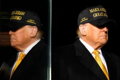 Former President Donald Trump on stage before speaking at a campaign rally at Cherry Capital Airport, Friday, Oct. 25, 2024, in Traverse City, Mich. (AP Photo/Alex Brandon)