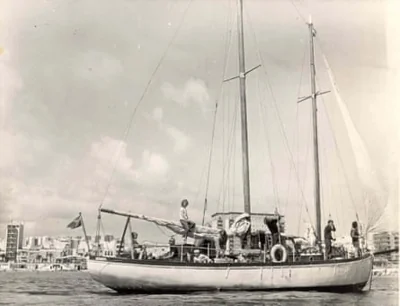 The family’s wooder schooner Lucette in Las Palmas.