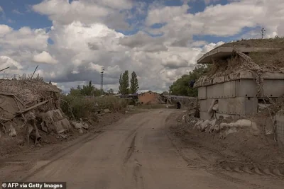 This photograph shows the destroyed border crossing point with Russia, in the Sumy region, on August 13, 2024, amid the Russian invasion of Ukraine