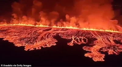 Lava near the town of Grindavik, located in Iceland's Reykjanes Peninsula, on March 17