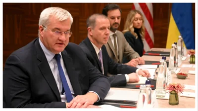 Ukraine's Foreign Minister Andrii Sybiha, left, waits for the start of a meeting with United States Secretary of State Antony Blinken in Brussels, Wednesday, Nov. 13, 2024. (Nicolas Tucat, Pool Photo via AP)