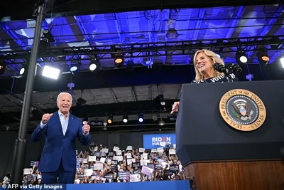 First Lady Jill Biden, who helped her husband off the stage after his CNN calamity, wore a dress covered in the word 'vote' and defended his debate performance