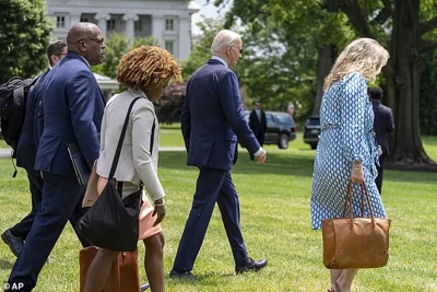 In April President Joe Biden started walking to Marine One swarmed by his staff after some aides fretted that his solo walk across the South Lawn called too much attention to his stiff gait