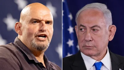 Left: Sen. John Fetterman; Right: Israeli Prime Minister Benjamin Netanyahu