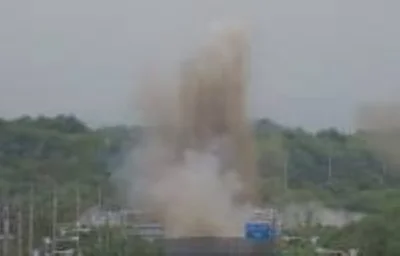 ROAD WRECKED This image from closed-circuit television footage shows part of the Gyeongui Line road, which connects South Korea’s border city of Paju to North Korea’s city of Kaesong, being blown up on Oct. 15, 2024. IMAGE FROM SOUTH KOREA’S JOINT CHIEFS OF STAFF VIA EPA