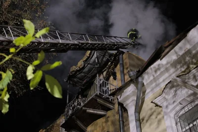 A rescuer works at the site of a Russian strike on Odesa on Friday, amid the continuing Russian invasion of Ukraine. Photograph: Oleksandr Gimanov/AFP/Getty