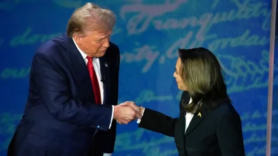 Harris and Trump shake hands on debate stage