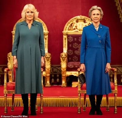 The Duchess of Gloucester has stepped in to attend a Remembrance event at Westminster Abbey on Thursday. Camilla is pictured with her at Buckingham Palace on February 22