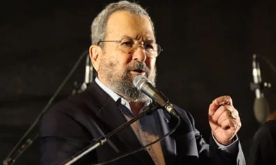 Former Israeli prime minister Ehud Barak speaks during a rally in Tel Aviv.