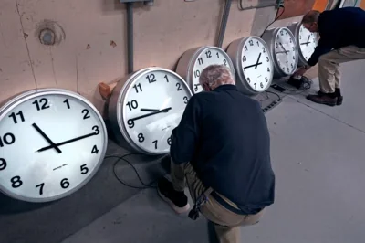 A man works on clocks