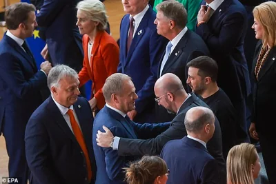 Hungarian Prime Minister Viktor Orban, Poland's Prime Minister Donald Tusk, European Council President Charles Michel and Zelensky during the European Council summit