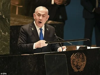 Israeli Prime Minister Benjamin Netanyahu speaks during the General Debate of the 79th session of the United Nations General Assembly at United Nations Headquarters