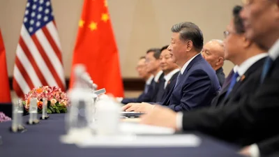 Chinese President Xi Jinping meets with President Joe Biden during a bilateral meeting, Saturday, in Lima, Peru. 