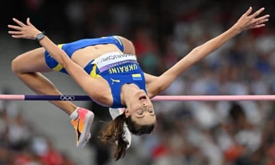 Ukraine’s Yaroslava Mahuchikh competes in the women’s high jump final.