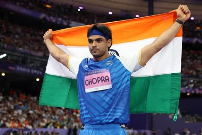 Neeraj Chopra celebrates after winning silver in the men's Javelin throw final – India’s only non-bronze medal at the 2024 Paris Olympics