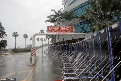 A view shows an AquaFence barrier along deserted roads outside Tampa General Hospital, as Hurricane Milton approaches, in Tampa, Florida, U.S., October 9, 2024