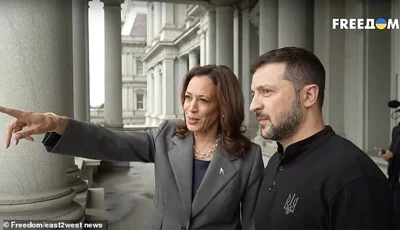 Kamala Harris (left) with Ukraine's President Volodymyr Zelensky (right) in September