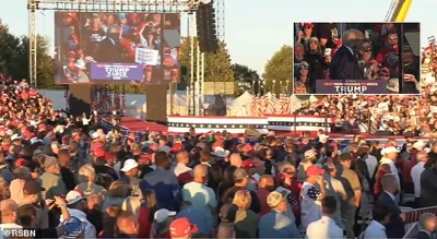 At one point, the former president had to pause the rally after a woman fainted, they shouted 'we love Trump!' and sang the National Anthem for about four minutes as she was attended to.