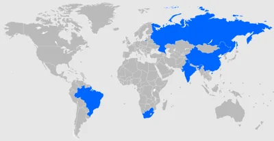 Государства БРИКС (выделены синим цветом). Карта: Дмитрий-5-Аверин, CC BY-SA 3.0, commons.wikimedia.org