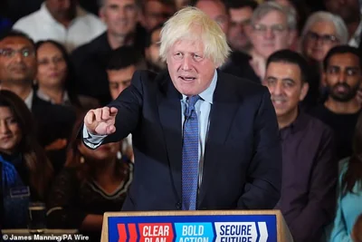 Mr Johnson took to the stage for the first time in the campaign last night as the Tories try ward off Labour's projected supermajority