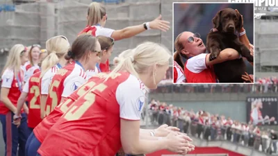 Arsenal star Katie McCabe leads anti-Tottenham chants at Champions League parade – but Win the dog steals the show