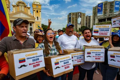 Protesters hold ballor boxes