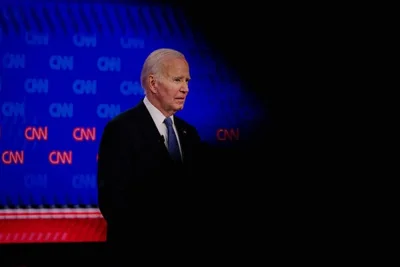 President Biden onstage at the debate on Thursday, June 27.