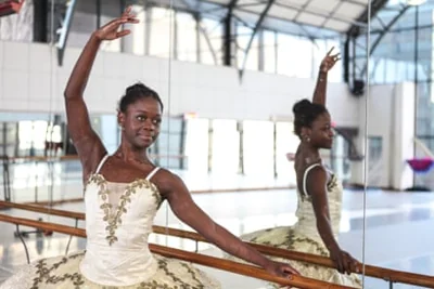 Ballerina trains in studio