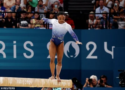 Biles had to step off the beam after becoming unbalanced midway through her routine