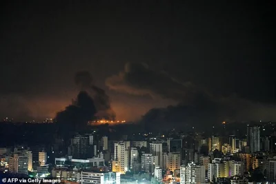 Smoke rises from the site of an Israeli airstrike that targeted Beirut's southern suburbs on October 5, 2024