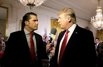 Trump is interviewed by Fox and Friends host Pete Hegseth at the White House in Washington on April 6, 2017