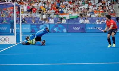 Sreejesh Parattu Raveendran, the world’s best keeper, saves from Phil Roper in the shootout