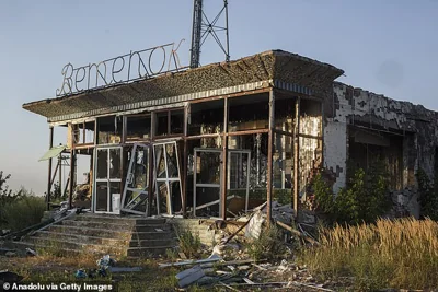 A shop destroyed by Russian shelling in New York, Ukraine on July 3