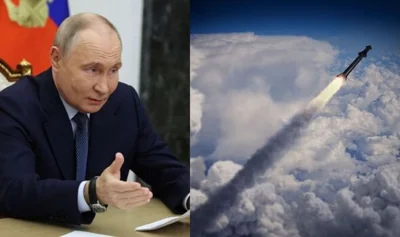 A picture of Russian President Putin and a hypersonic missileB