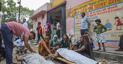 Hathras stampede: Outside hospital, bodies of stampede victims lay on the floor, loud wails pierce the air