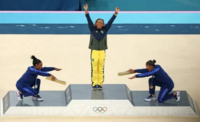 Simone Biles and Jordan Chiles Bow to Rebeca Andrade