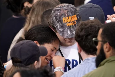 Supporters react after Vice President Kamala Harris delivered a concession speech for the 2024 presidential election.