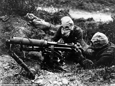 British troops are pictured wearing gas masks during the first battle of the Somme in 1916. Chemical weapons such as chloropicrin were often deployed during the First World War