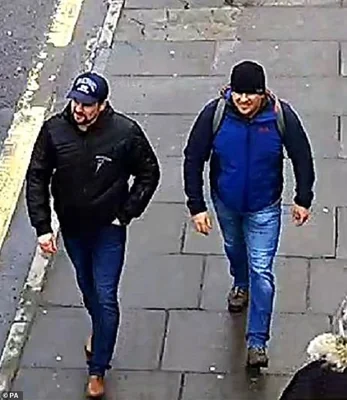 Russian nationals Ruslan Boshirov and Alexander Petrov (pictured) are believed to have been involved in the attack. They were caught on CCTV walking down Fisherton Road, Salisbury, on March 4, 2018