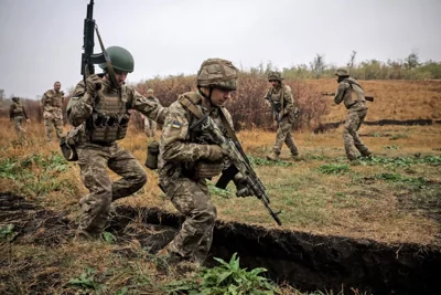 New Ukrainian recruits train in the Donetsk region on Oct. 14, 2024. 