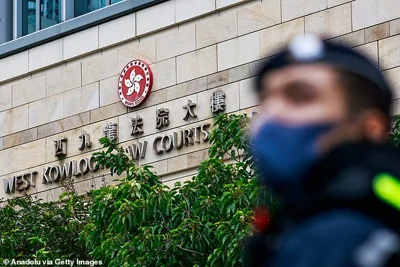 A heavy police presence was seen outside the court in Hong Kong ahead of the sentencing of 45 pro-democracy activists