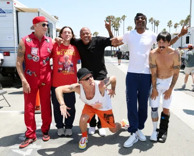 Red Hot Chili Peppers (pictured alongside Snoop and Dr. Dre) and Billie Eilish also performed