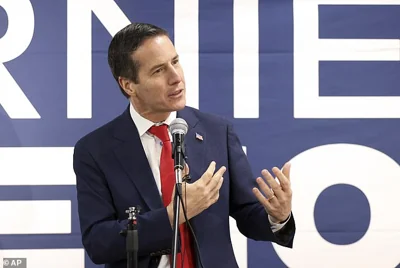 GOP businessman Bernie Moreno speaking during a bus tour stop in Columbus on October 28