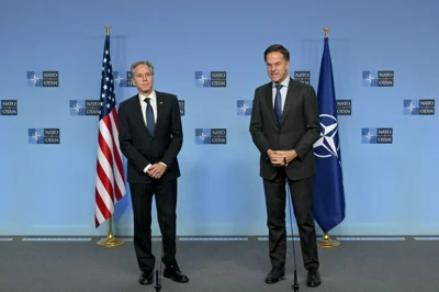 NATO chief Mark Rutte welcomes US Secretary of State Antony Blinken at NATO's headquarters