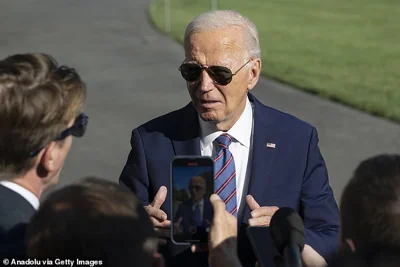 President Biden speaks to the press before he departs from the White House for New York in Washington DC on September 10, 2024